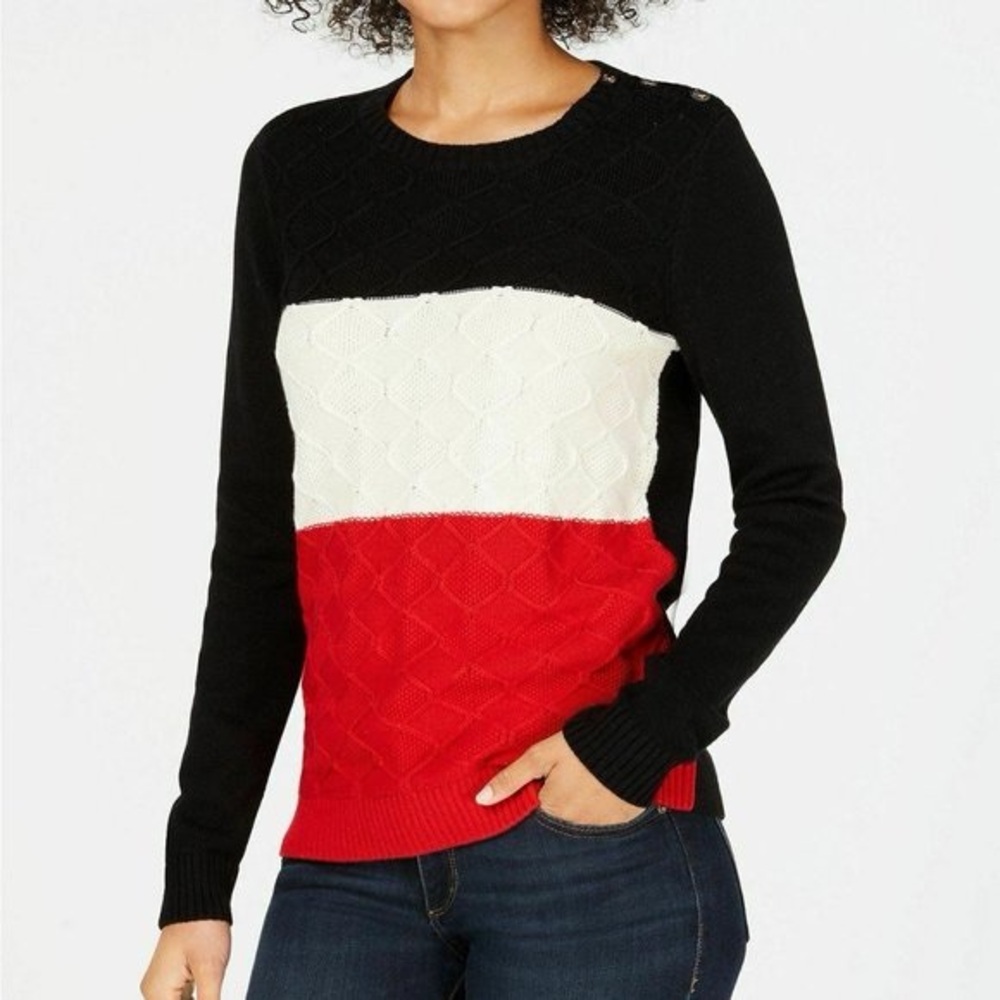 Charter Club Black, White, and Red Crew Neck‎ Sweater